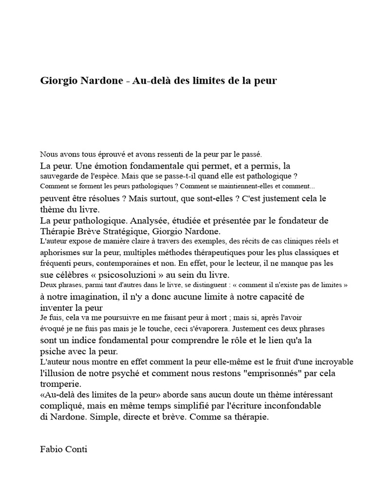 Comprendre la peur pathologique avec Nardone | PDF