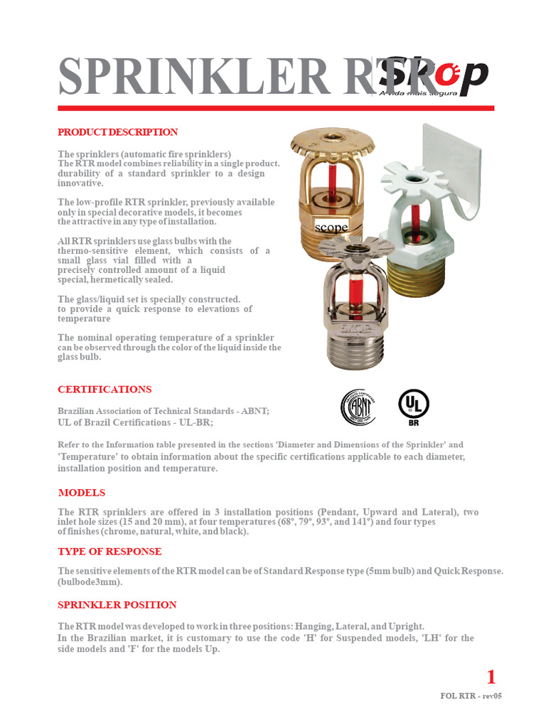 RTR Automatic Fire Sprinklers Overview | PDF | Equipment