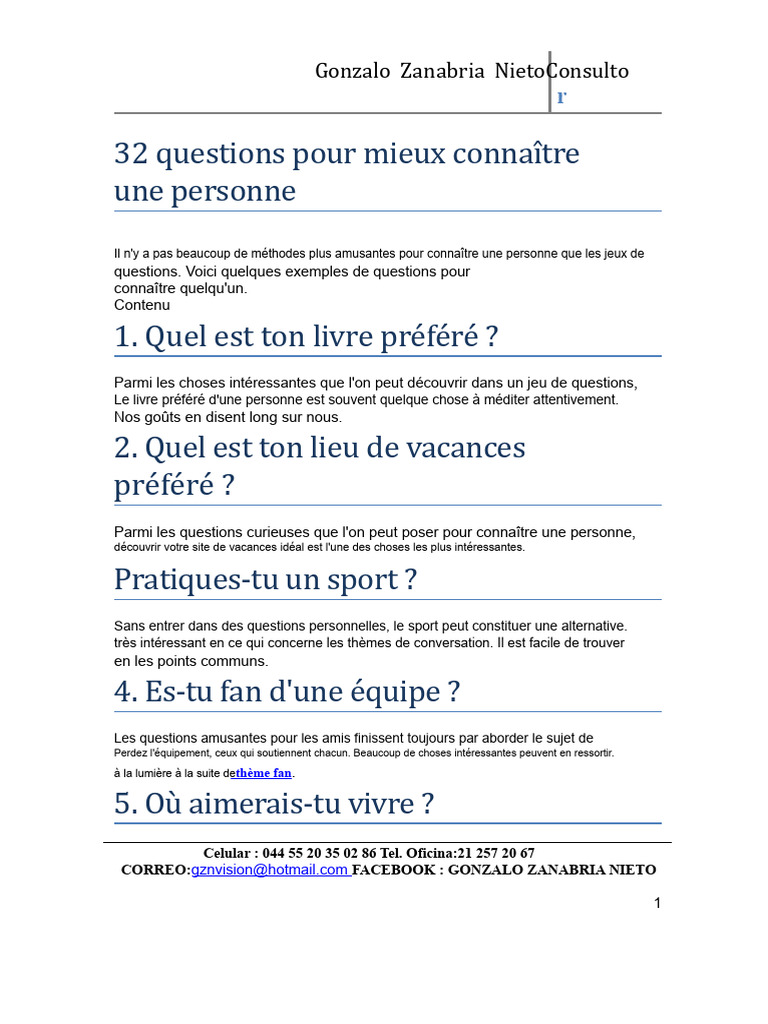 32 questions pour mieux connaître une personne.docx | PDF