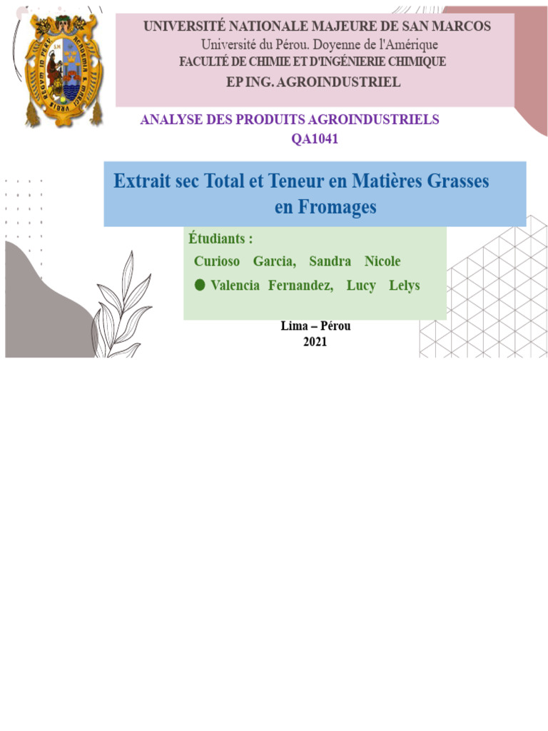 Analyse des matières grasses dans les fromages PDF Fromage — free download