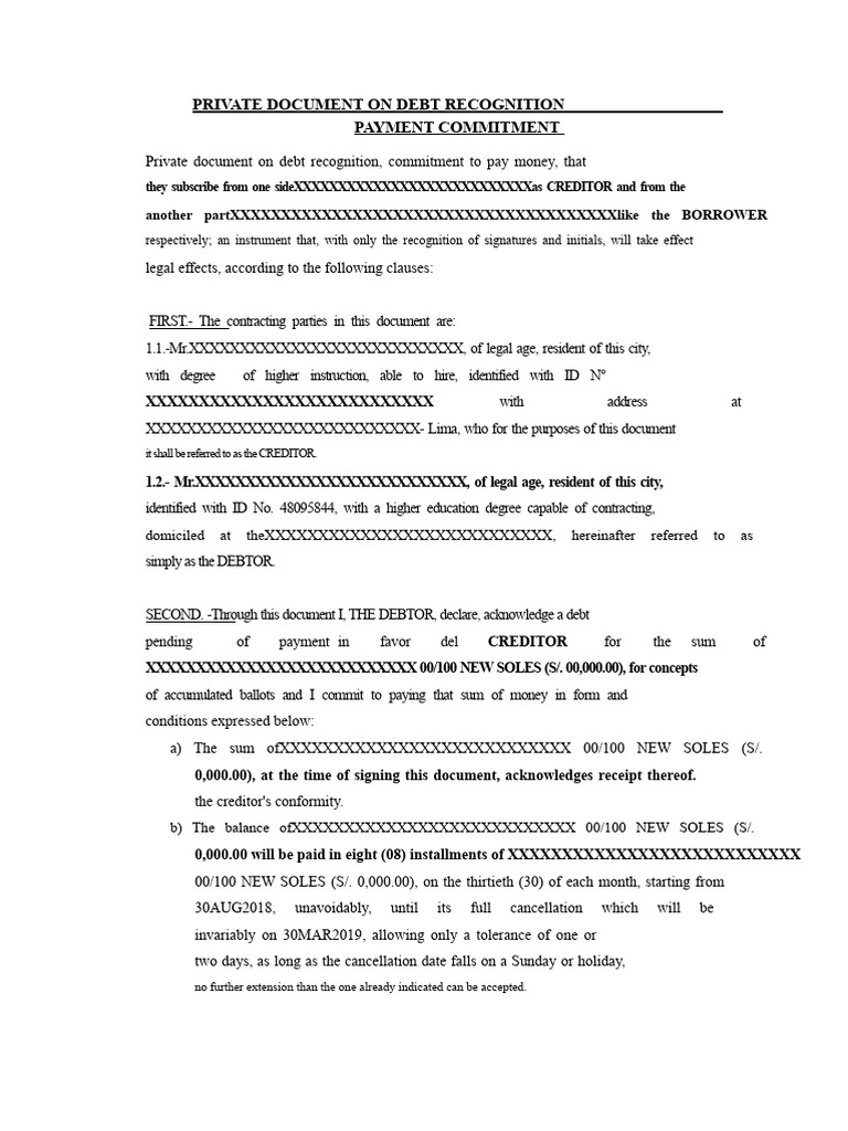 Private Document on Debt Acknowledgment | PDF | Guarantee | Debtor