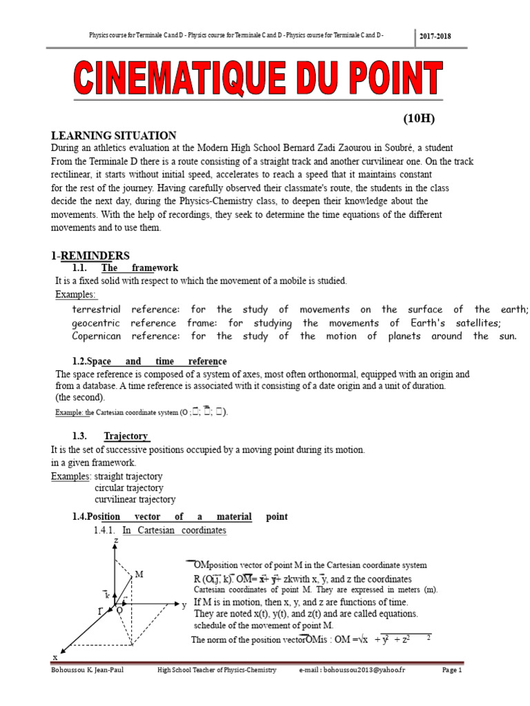 Apc Course of physics TD and TC. | PDF | Acceleration | Euclidean Vector