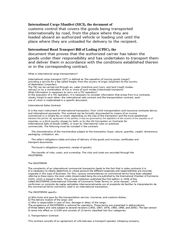 International Cargo Transport Documentation | PDF | Bill Of Lading | Cargo