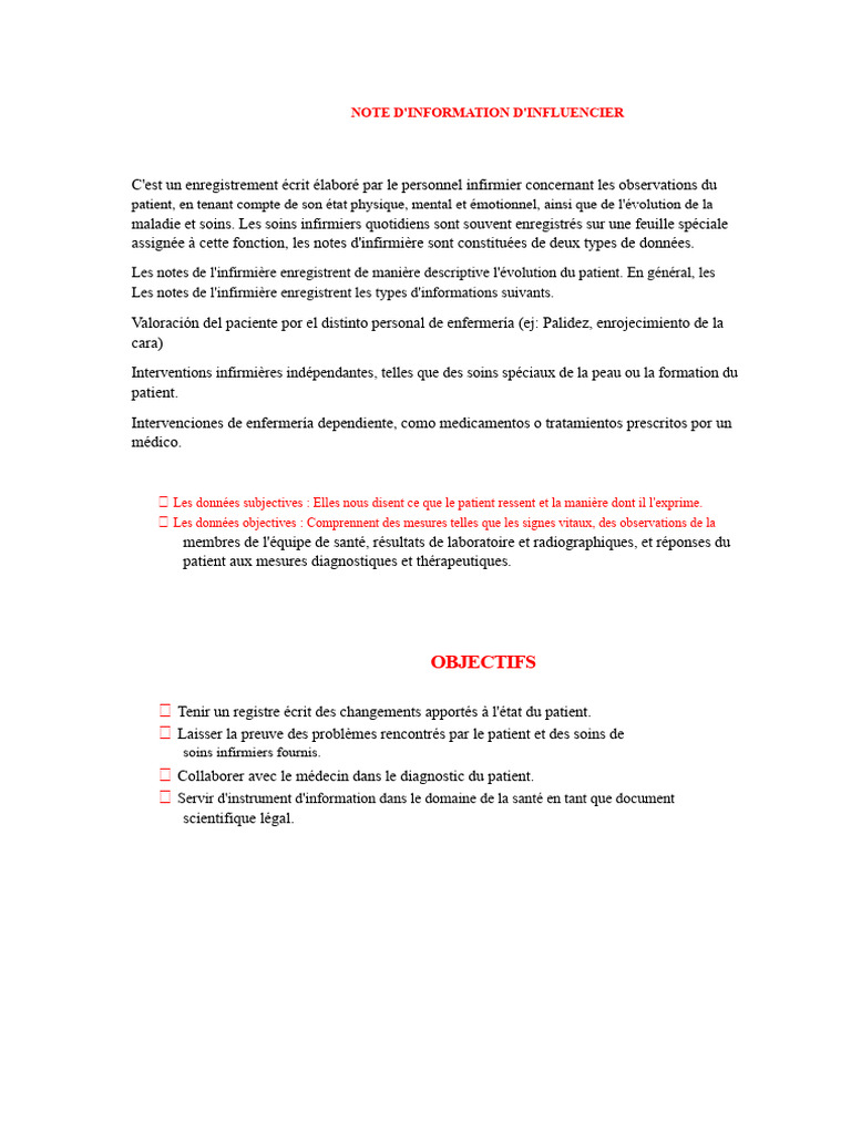 Importance et Types de Notes Infirmières | PDF | Allaitement | Médecine