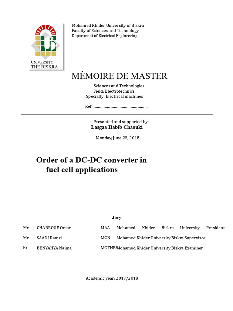 Mémoire de Master: Order of A DC-DC Converter in Fuel Cell Applications ...