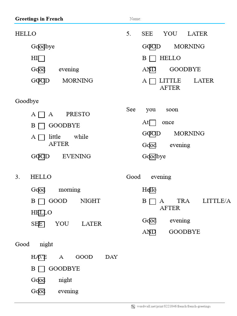 Greetings in French Quiz | PDF