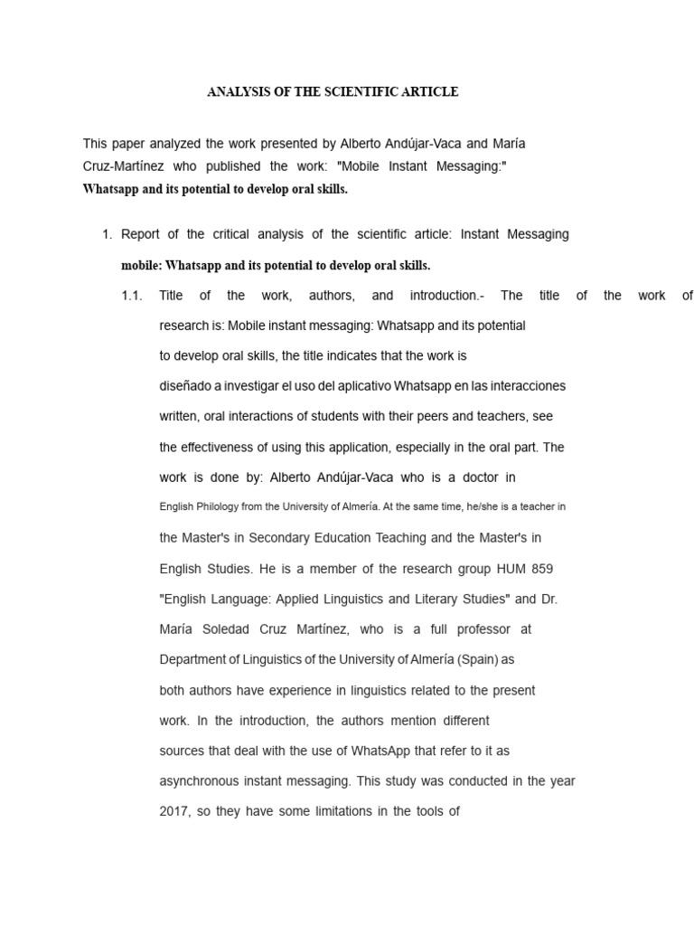 Example of analysis of a scientific article | PDF | Experiment ...