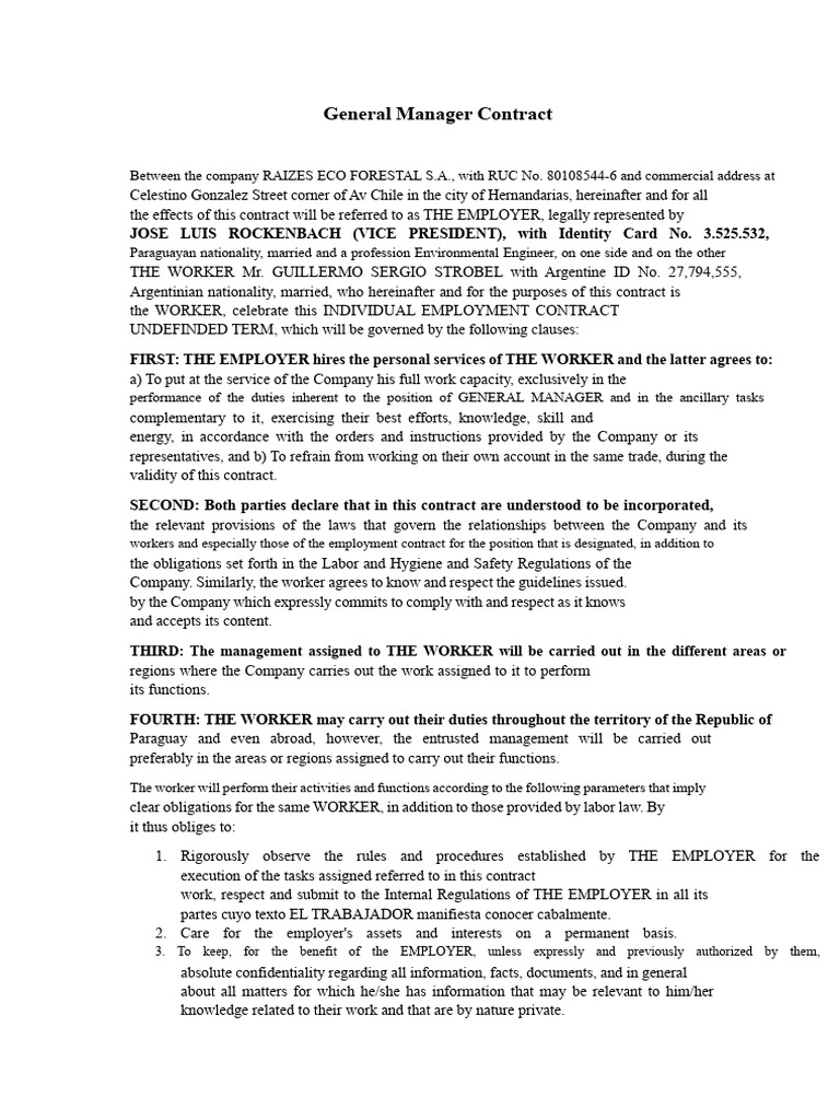 General Manager Employment Contract | PDF | Employment | Salary