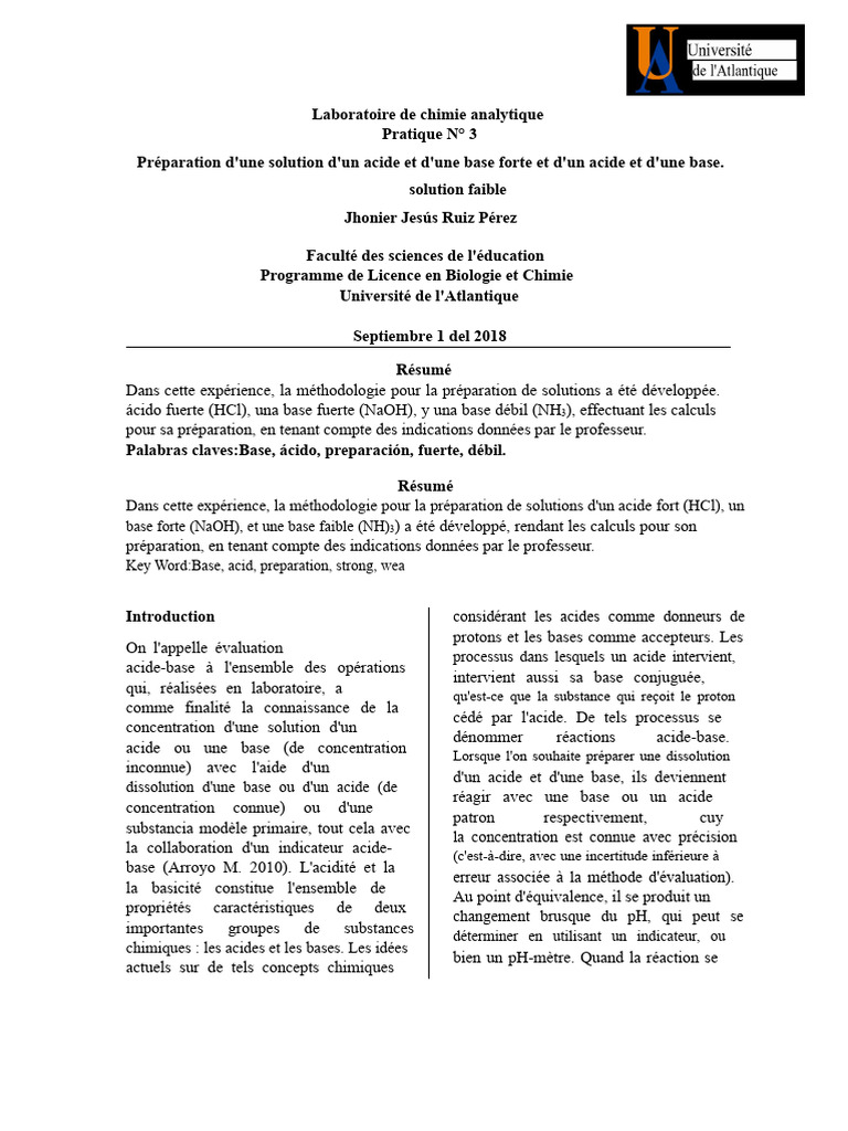 Préparation de Solutions Acides et Bases | PDF | Acide | Hydroxyde de ...