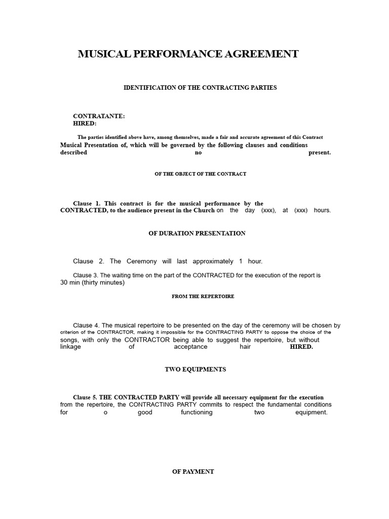 Musical Performance Contract Template | PDF | Private Law | Business Law