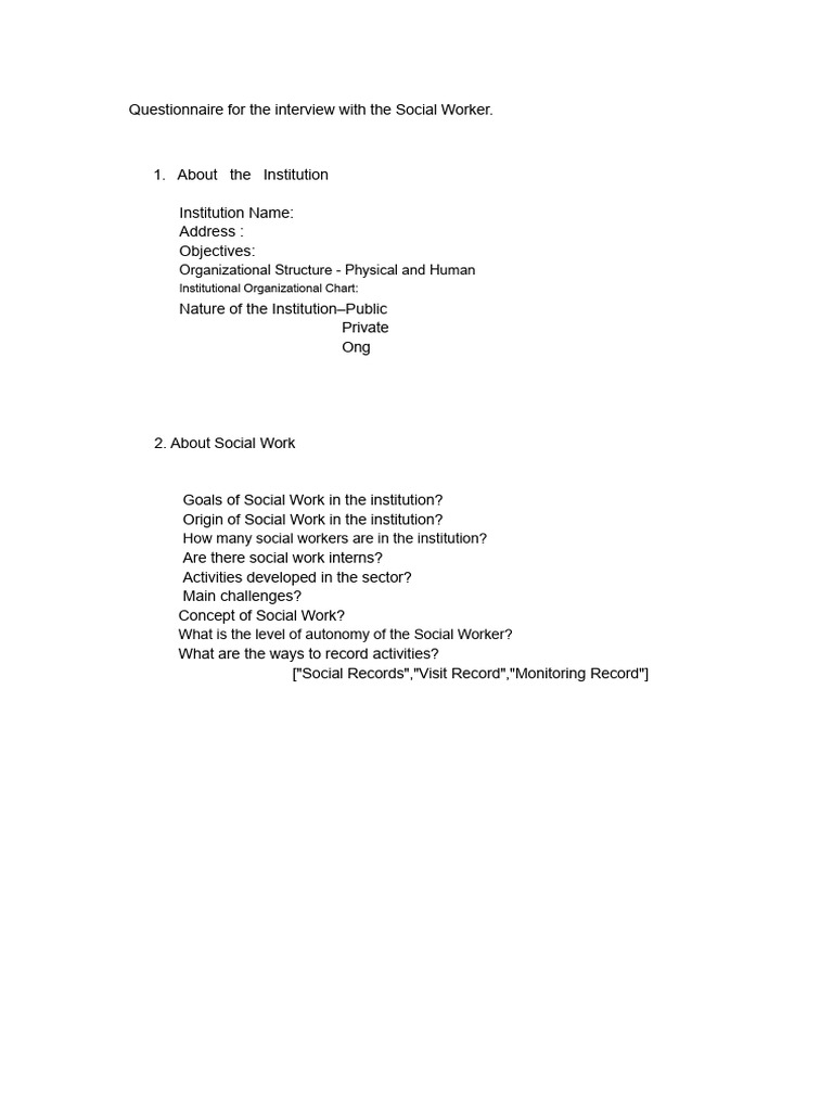 Questionnaire for the interview with the Social Worker | PDF