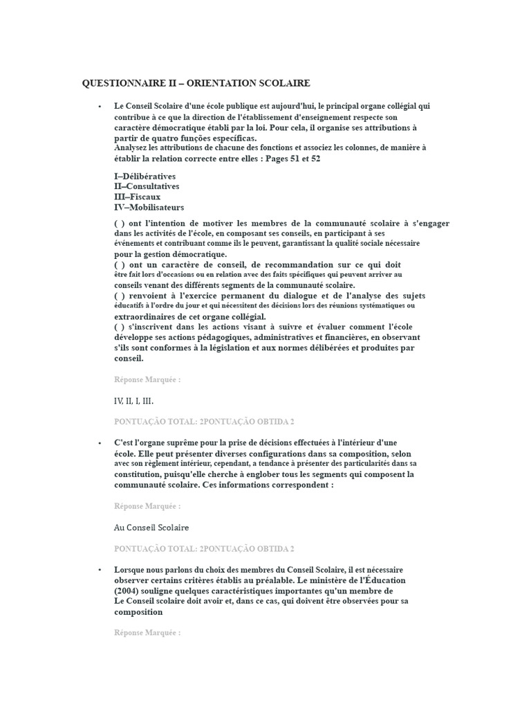Questionnaire sur l'Orientation Scolaire | PDF | Pédagogie | Démocratie