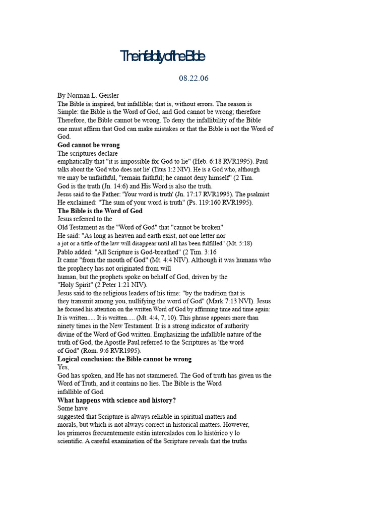 Infallibility of the Bible Explained | PDF | Biblical Inerrancy | Bible