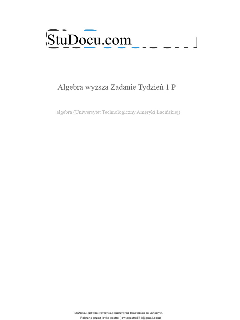 Algebra Wyższa Zadanie Tydzień 1 P | PDF