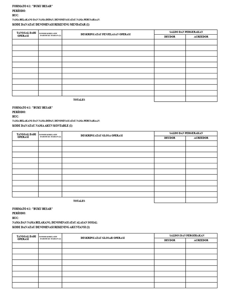 Format Buku Besar Akuntansi 6.1 | PDF
