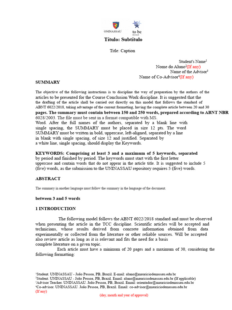 ABNT Formatting Guide for Academic Articles | PDF | Methodology ...