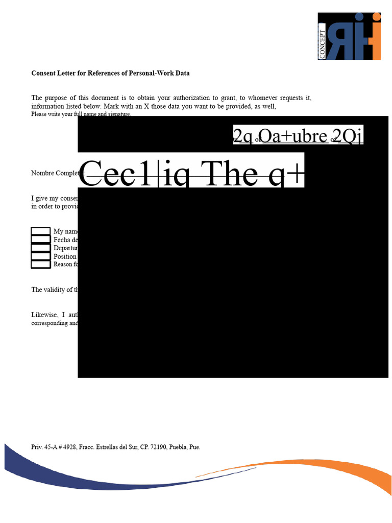 Consent Letter For References of Personal-Work Data: Please Write Your ...