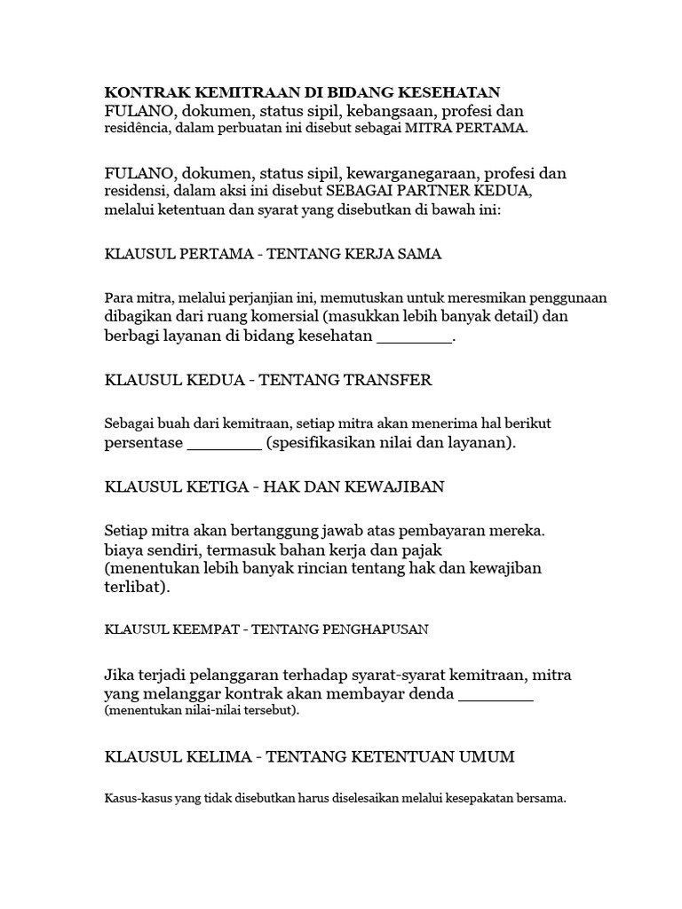 Kontrak Kemitraan Kesehatan 2023 | PDF