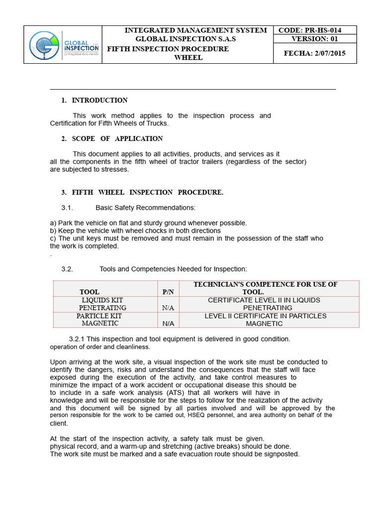 Fifth Wheel Inspection Procedure Guide | PDF