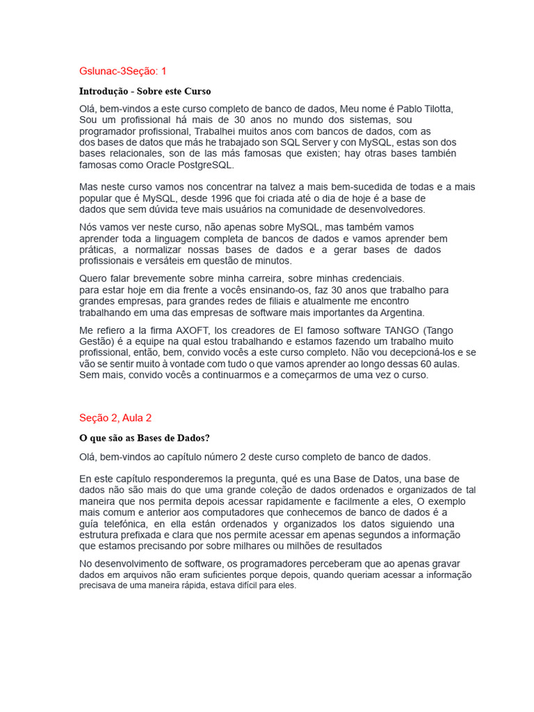 Curso Completo de MySQL e Banco de Dados | PDF | Bancos de dados | SQL