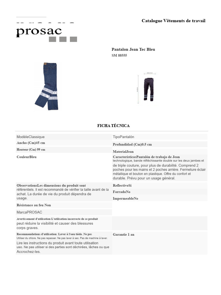 Pantalon Jean Tec Bleu pour Travail | PDF | Mode | Vêtements