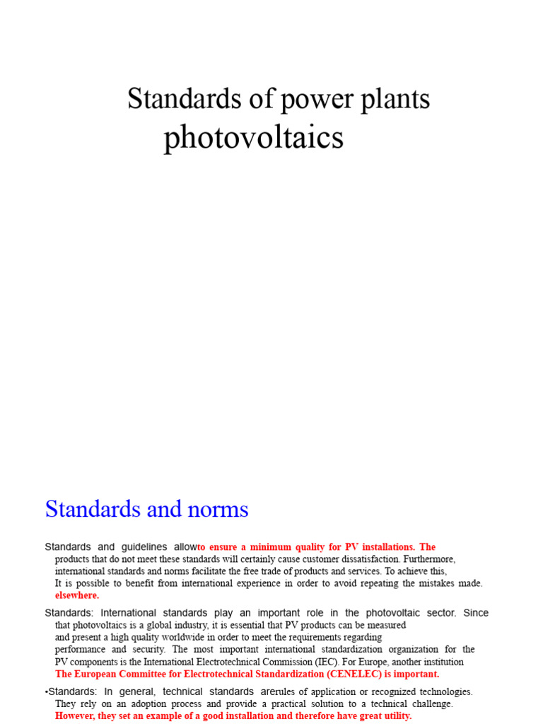 Standards For Photovoltaic Power Plants | PDF | Photovoltaics ...