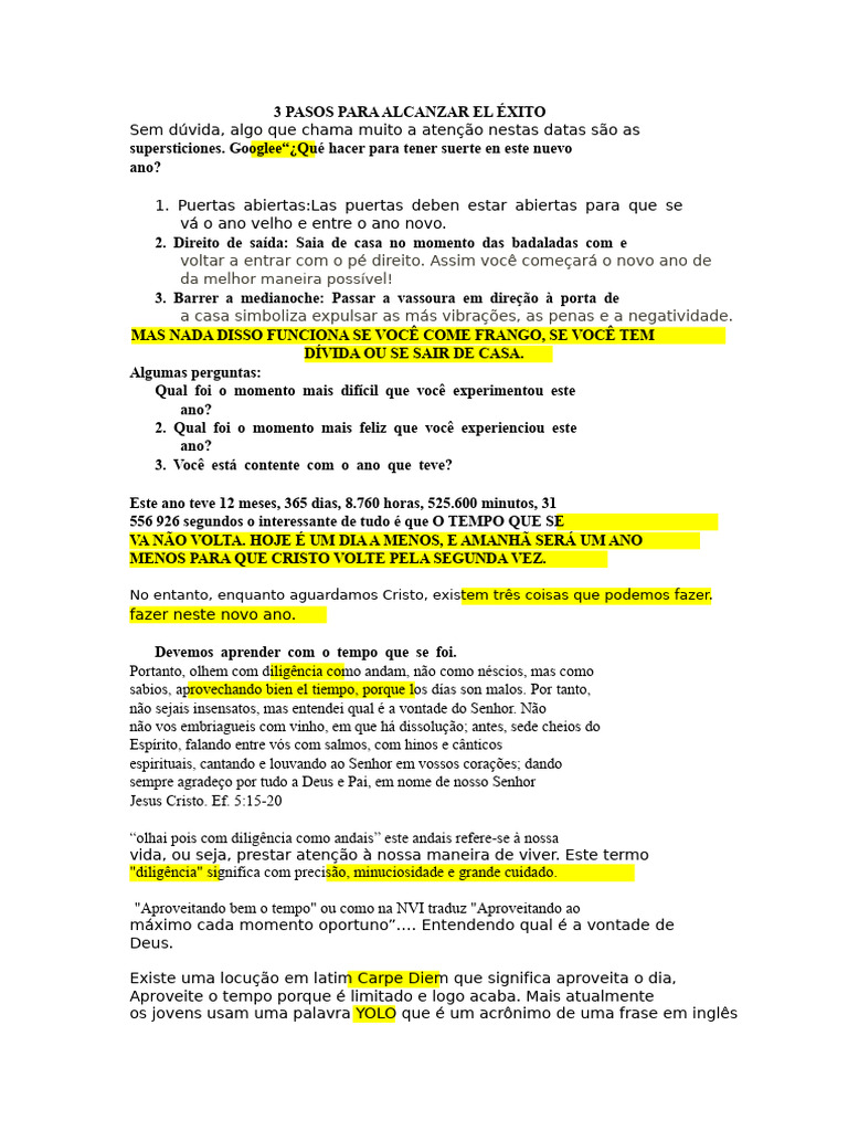 3 Passos para o Sucesso no Novo Ano | PDF | Deus | Tempo