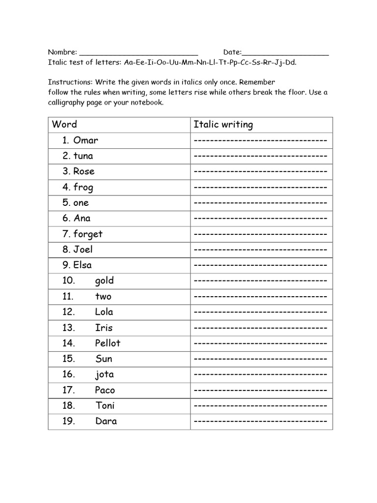 Cursive Writing Test | PDF