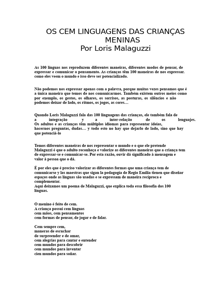 As 100 Linguagens das Crianças | PDF
