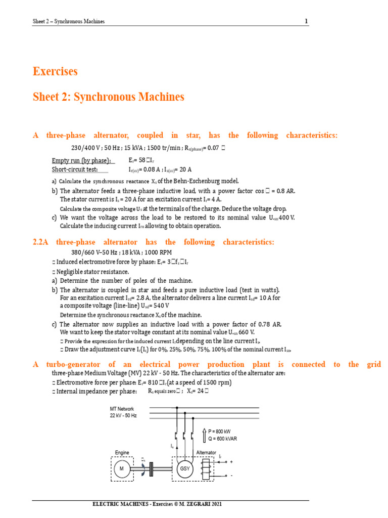 Synchronous Machines Exercises and Solutions | PDF | Ac Power | Voltage