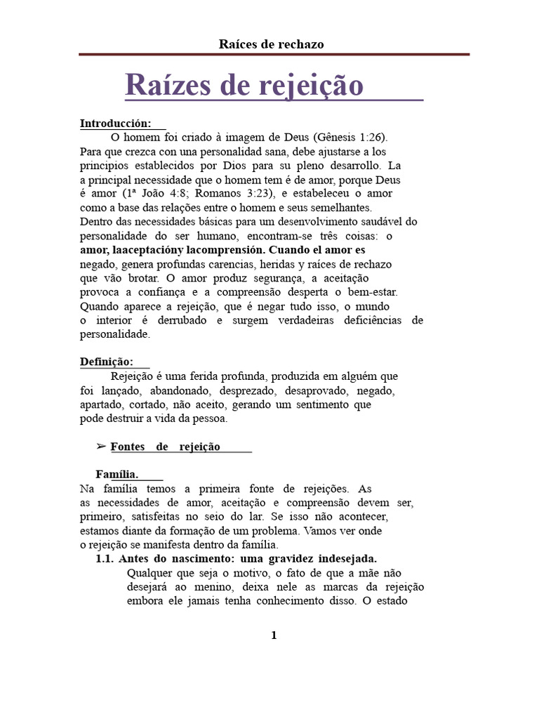 Raízes da Rejeição e Seus Efeitos | PDF | Amor | Jesus
