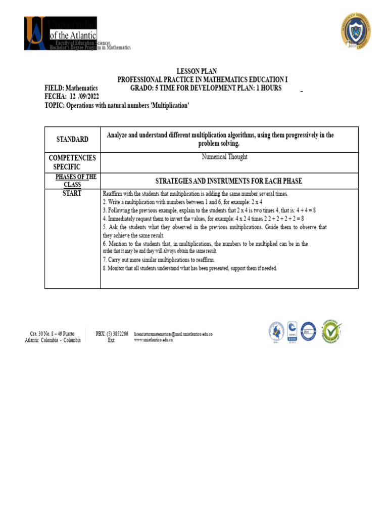 lesson plan 4- | PDF | Multiplication | Mathematics