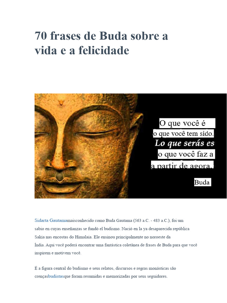 70 Frases de Buda Sobre A Vida e A Felicidade | PDF | Pensamento ...