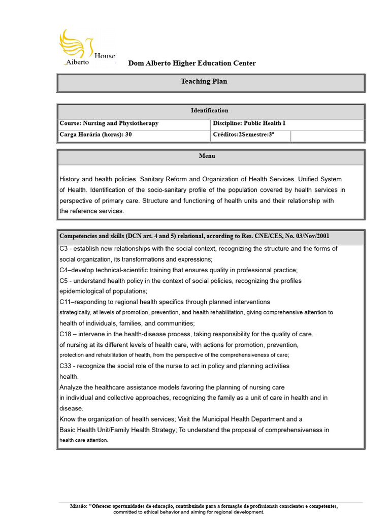 Teaching Plan Course Nursing in Public Health I (1) (2) | PDF ...