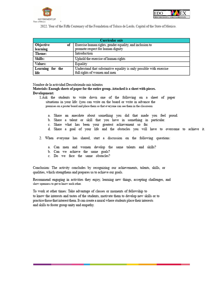 Human Rights and Gender Equality Activities | PDF