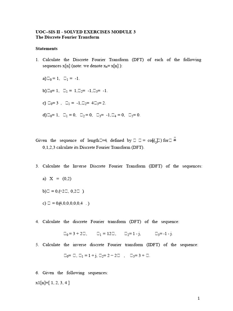 DFT and IDFT Exercises Solutions | PDF | Discrete Fourier Transform ...