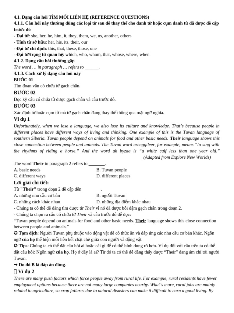 4.1. (Hs).Dạng Câu Hỏi Tìm Mối Liên Hệ (Reference Questions) | PDF