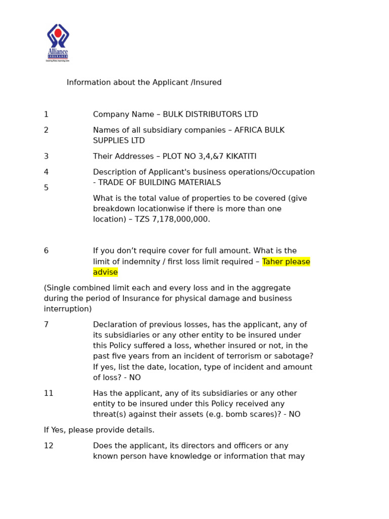 Information About The Applicant-Insured On PVT | PDF | Insurance ...