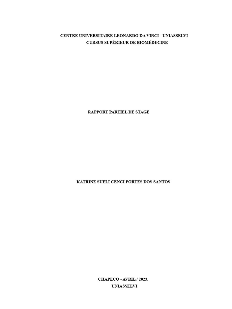 Rapport de stage en biomédecine 2023 | PDF | Sciences de la santé