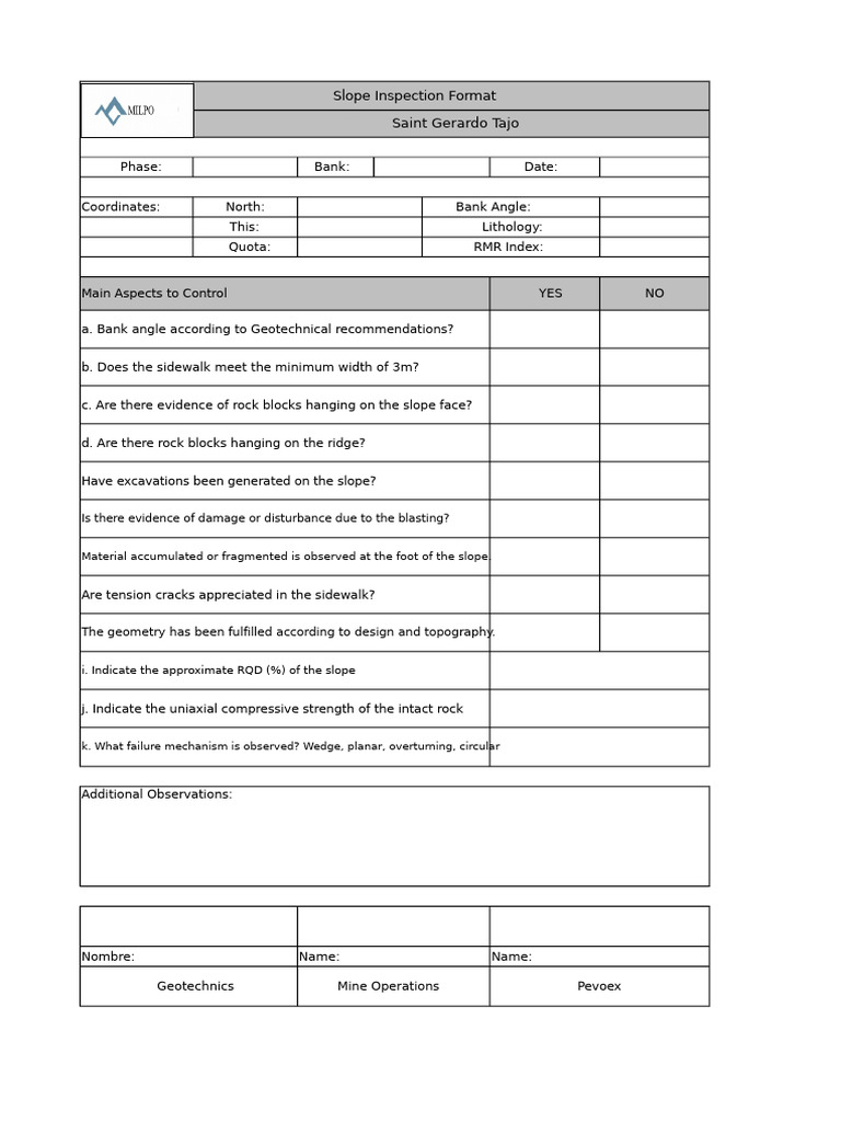 Slope Inspection Checklist for Geotechnics | PDF