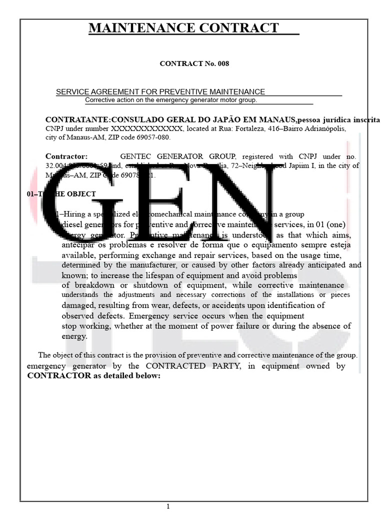 Preventive Maintenance Contract for Generators | PDF | Relay | Diesel ...