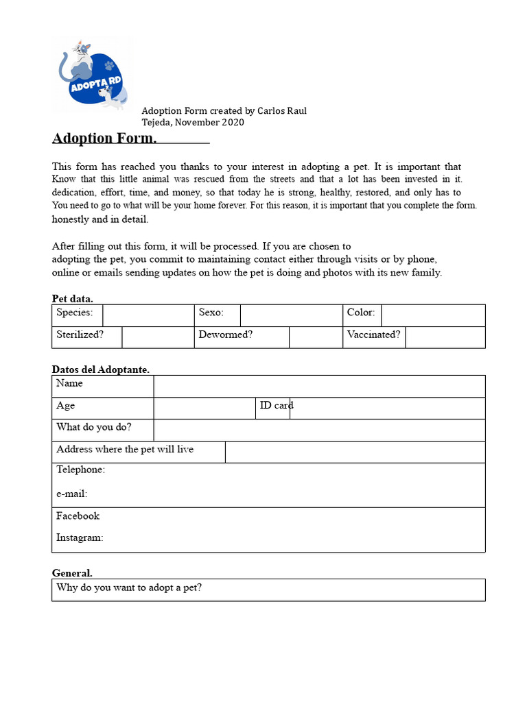 Adoption Form | PDF
