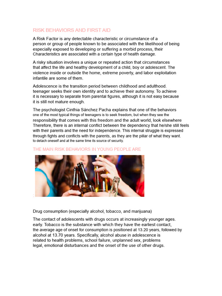 Adolescent Risk Behaviors & First Aid | PDF | Adolescence | Antisocial ...