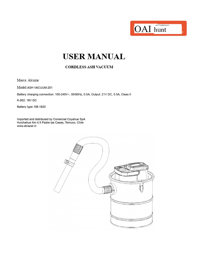 Alcazar Cordless Ash Vacuum Manual | PDF | Vacuum Cleaner | Fires
