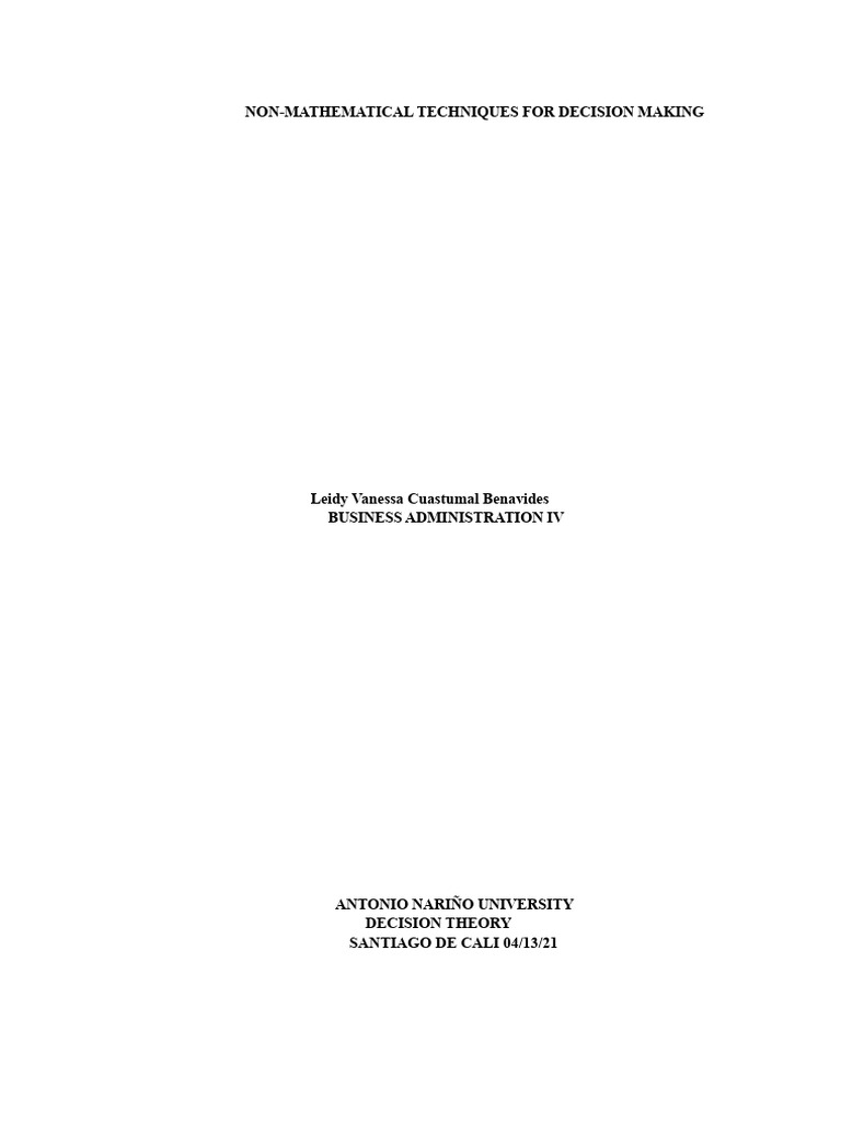 Non-Mathematical Decision-Making Techniques | PDF | Decision Making ...