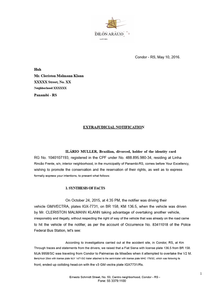Extrajudicial Notification - Ilário Muller | PDF | Justice | Crime ...