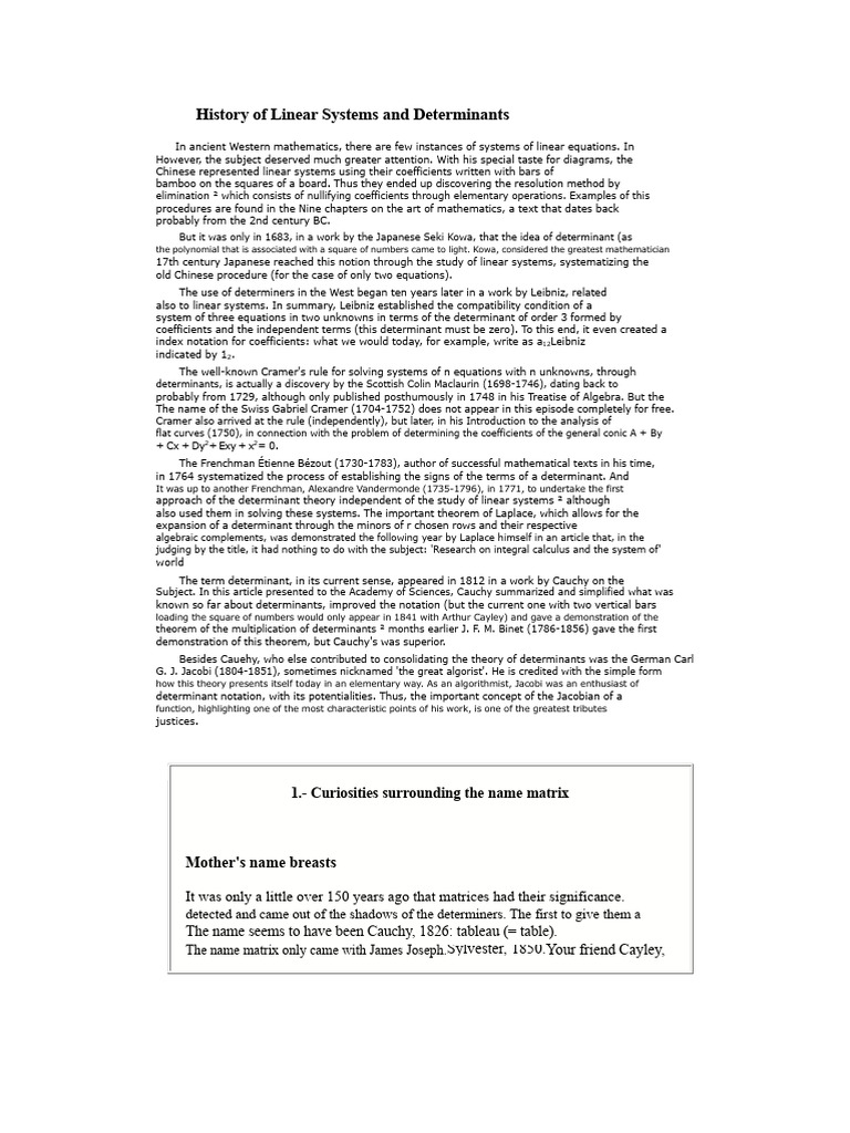 Linear Systems and Determinants History | PDF | Matrix (Mathematics ...