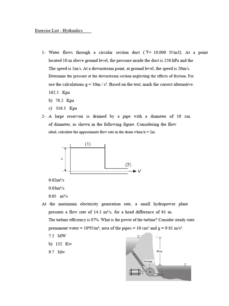 Hydraulic Exercise Problems and Solutions | PDF | Fluid Dynamics ...