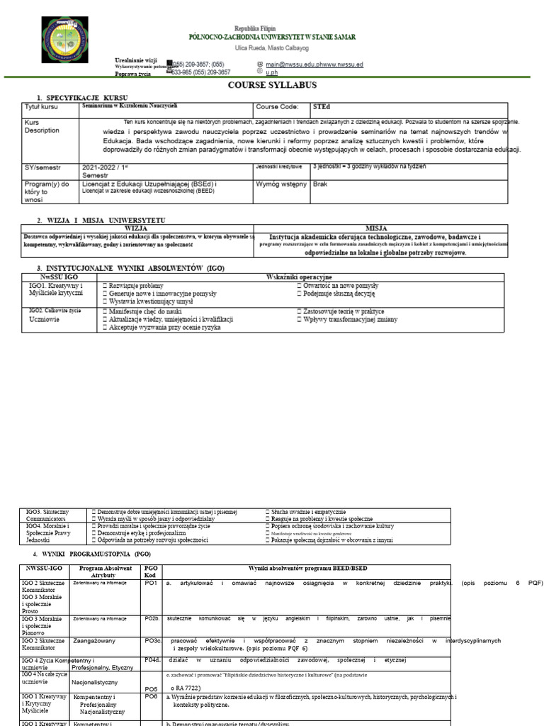 Program Nauczania OBE - STEd | PDF