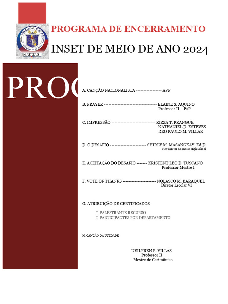 Encerramento Programa Inset 2024 | PDF